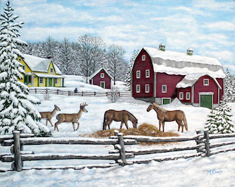 A Winters Welcome, painting and prints, Canadian Artist Marie Crosby